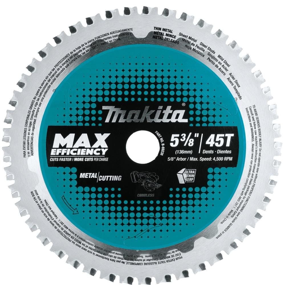 Makita 5-3/8 Inch 45T Carbide-Tipped Max Efficiency Saw Blade, Ferrous Metal-Thin Gauge, large image number 1