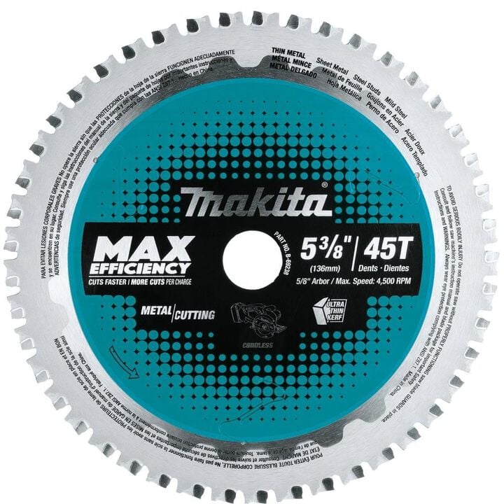 Makita 5-3/8 Inch 45T Carbide-Tipped Max Efficiency Saw Blade, Ferrous Metal-Thin Gauge, large image number 0