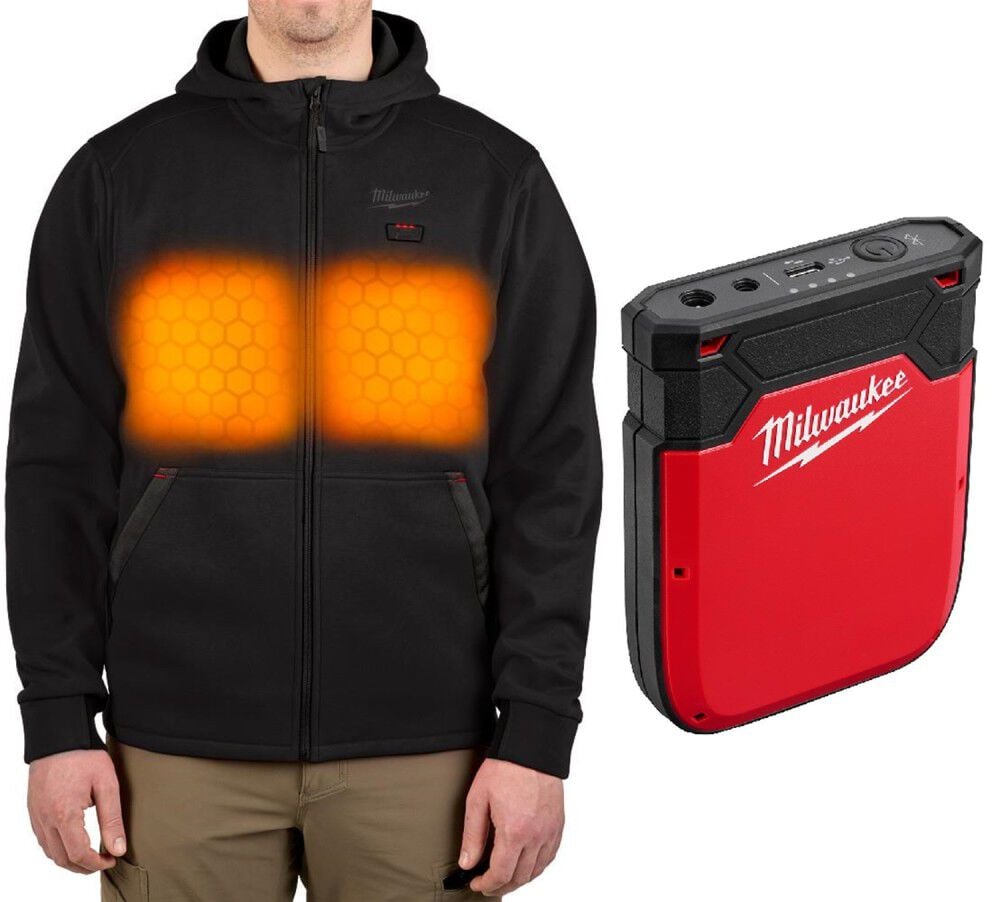Milwaukee M12 Heated Hoodie, Black, 2X & Heated Gear Power Source with App Control Bundle Size 2XL – MIL000011610