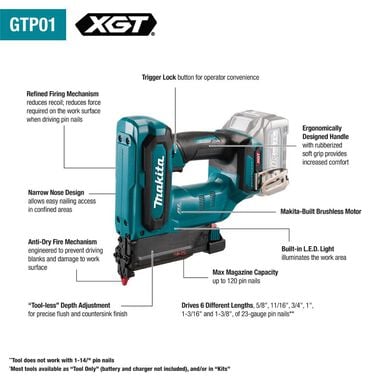 Makita 40V max XGT Pin Nailer Kit Brushless Cordless 23 Gauge 2.5Ah, large image number 23