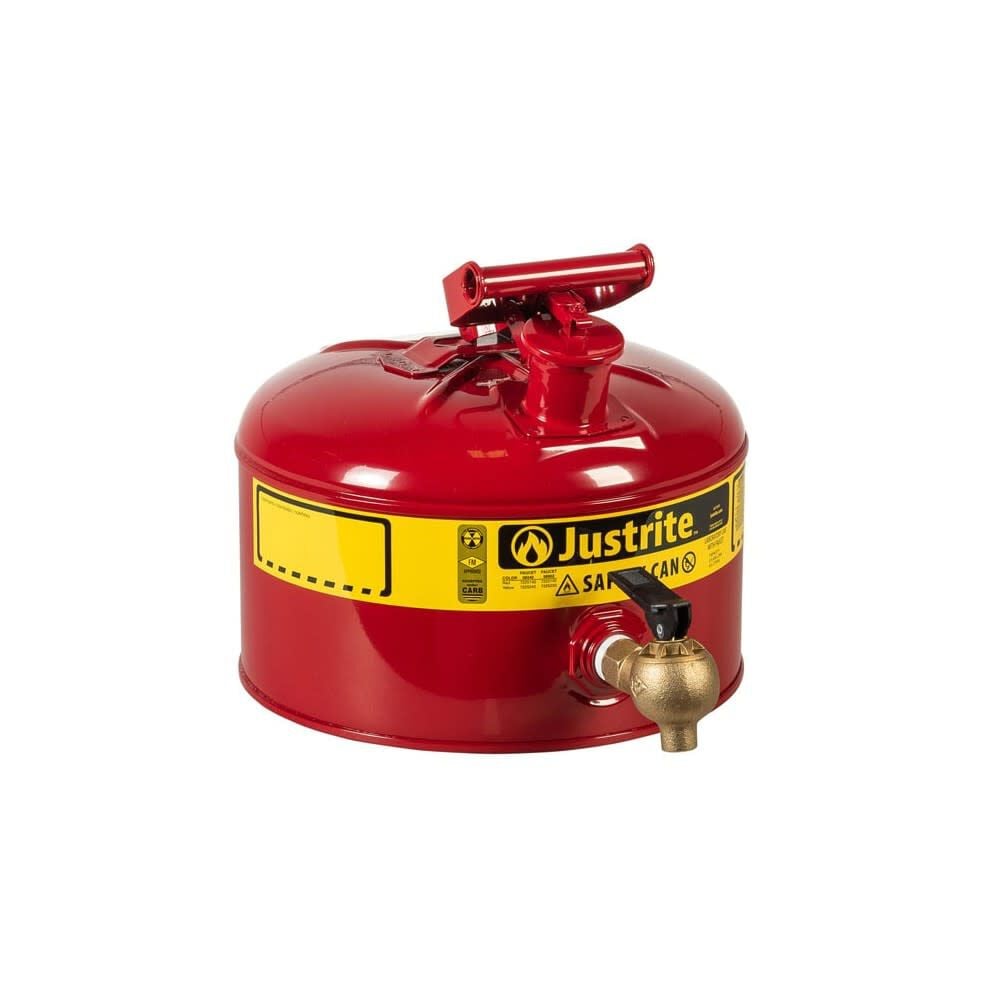 Justrite 2.5 Gal Steel Safety Red Gas Can Type I with Flow-Control Faucet – 7225140