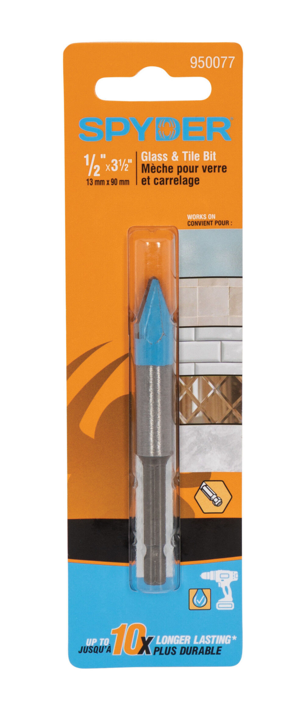 Spyder 1/2 Inch x 3.5 Inch Tile & Glass Drill Bit, Carbide-Tipped, large image number 8