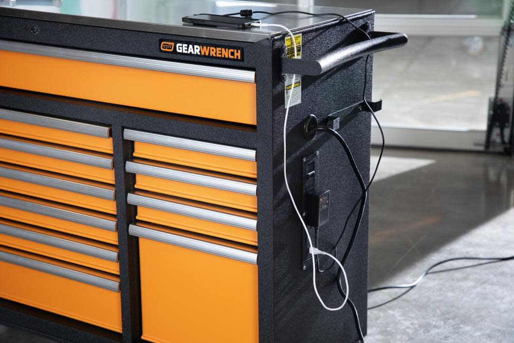 Rolling tool shop box with worktop