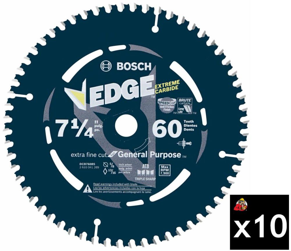Bosch 7-1/4 Inch 60T Pack of 10 Construction Portable Ultra-Fine Finish Saw Blades, large image number 1