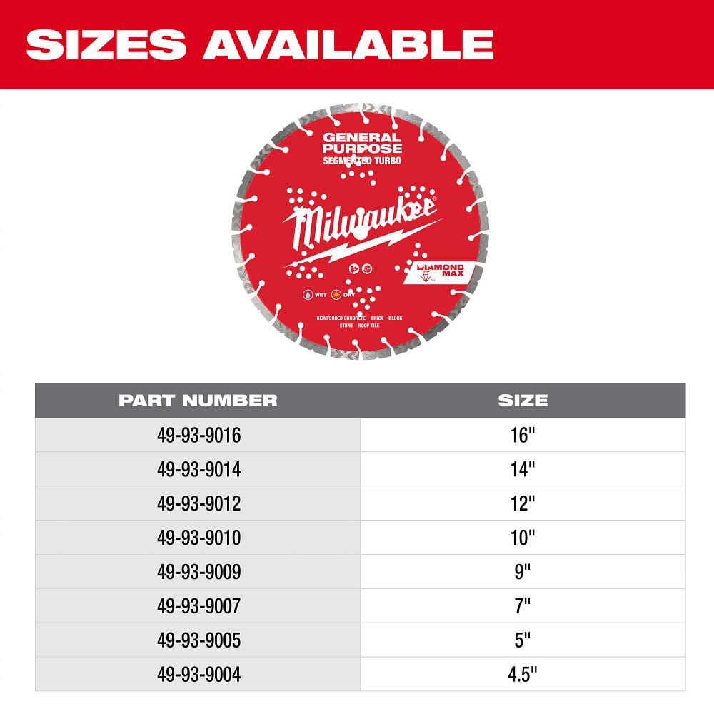 Milwaukee 16 Inch Diamond Max Segmented Turbo General Purposediamond Blade 49 93 9016 Simolary simolary.com 11