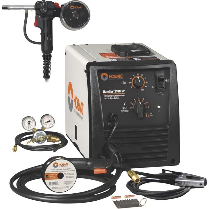 Hobart Handler 210MVP Flux-Core/MIG Welder with Multi-Voltage Plug & SpoolRunner 100 Spool Gun