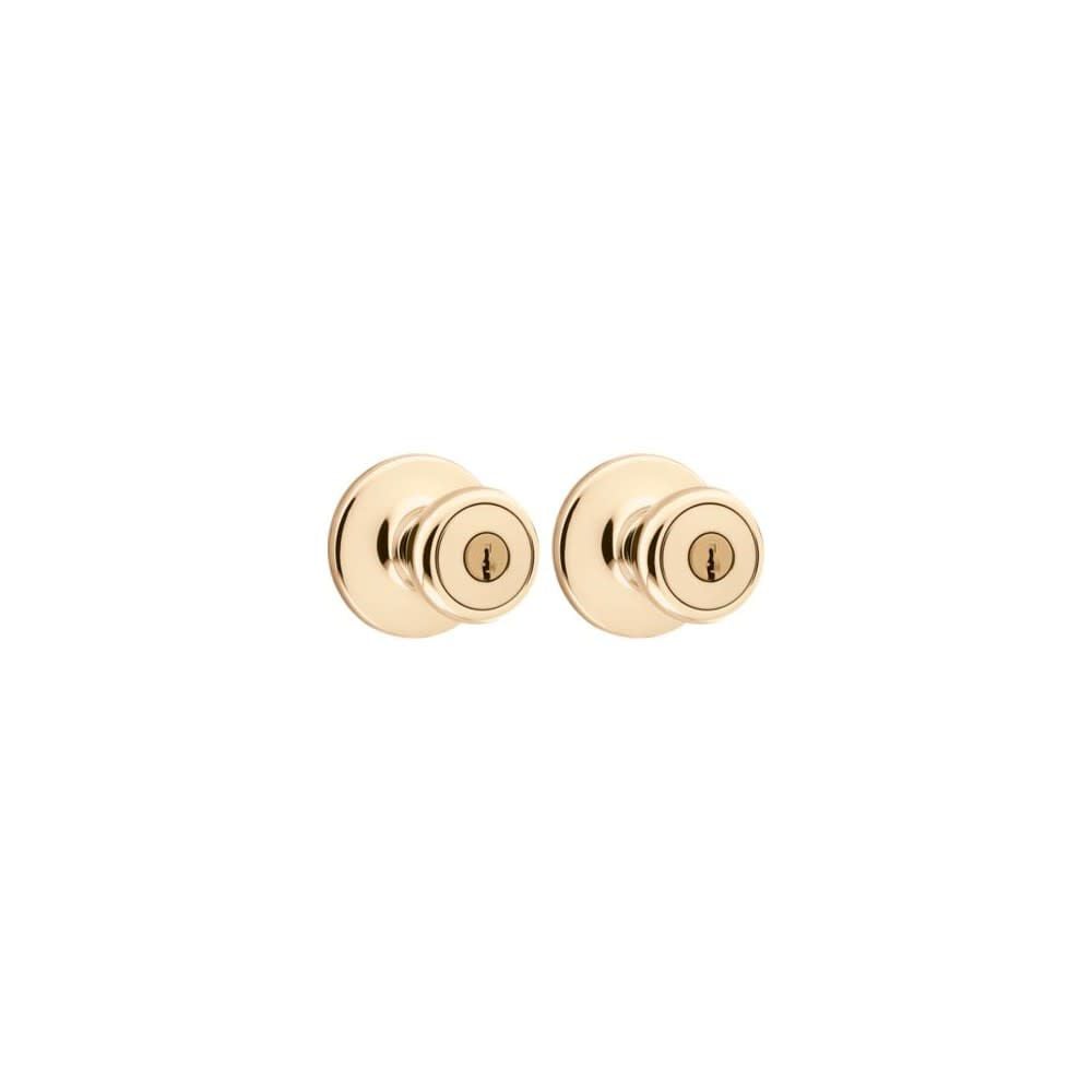 Kwikset Polished Brass Tylo Knob Entry Door Lock Set with Pin & Tumbler – 92430-022