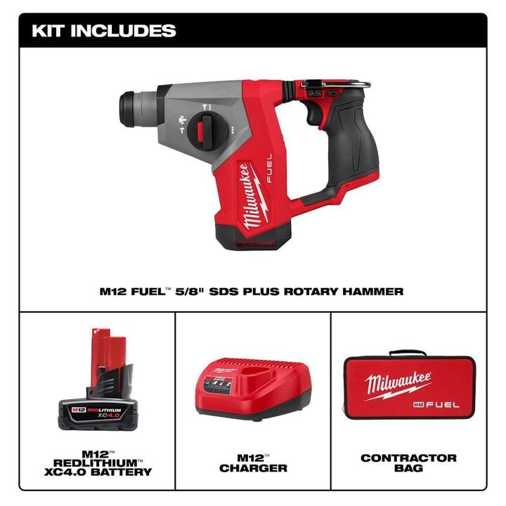 Milwaukee M12 FUEL 5/8 Inch SDS Plus Rotary Hammer Kit, large image number 3