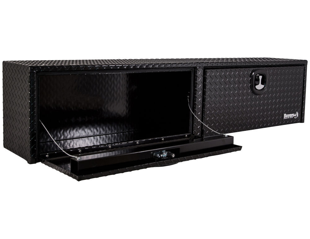 Buyers Products Company 18x16x90 Inch Gloss Black Diamond Tread Aluminum Topsider Truck Box, large image number 1