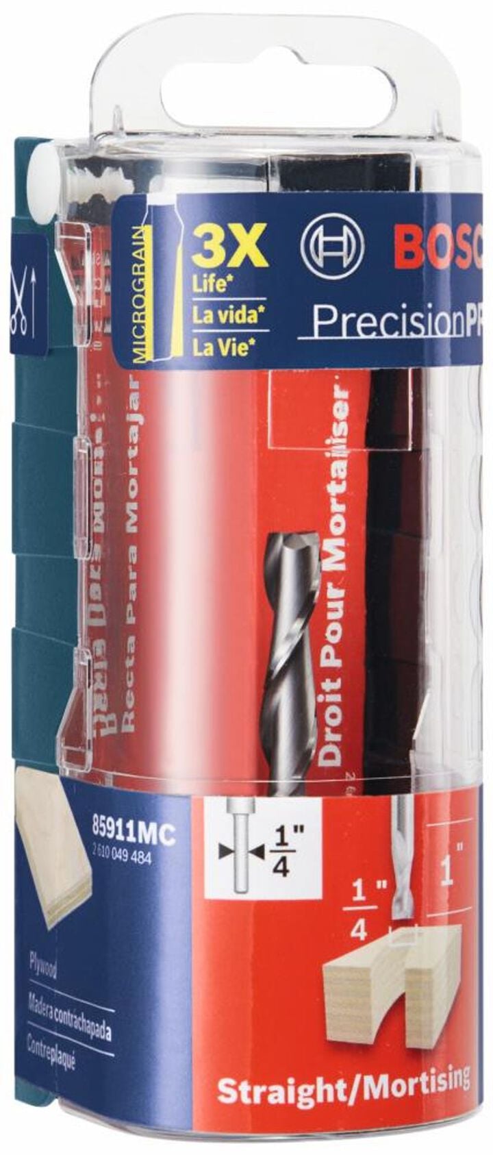 Bosch 1/4in x 1in Solid Carbide Double Flute Upcut Spiral Router Bit, large image number 2