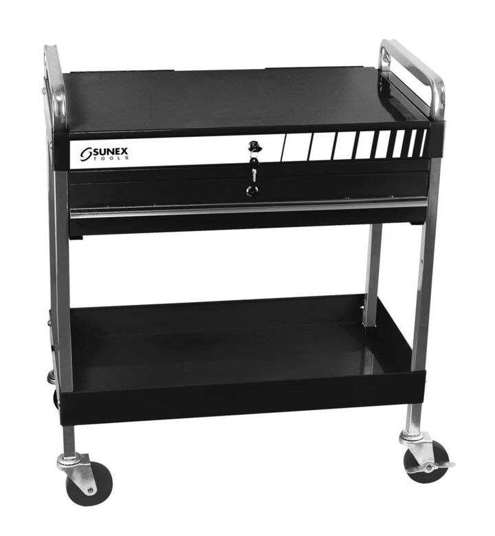 Sunex Service Cart with Locking Top and Locking Drawer, Black
