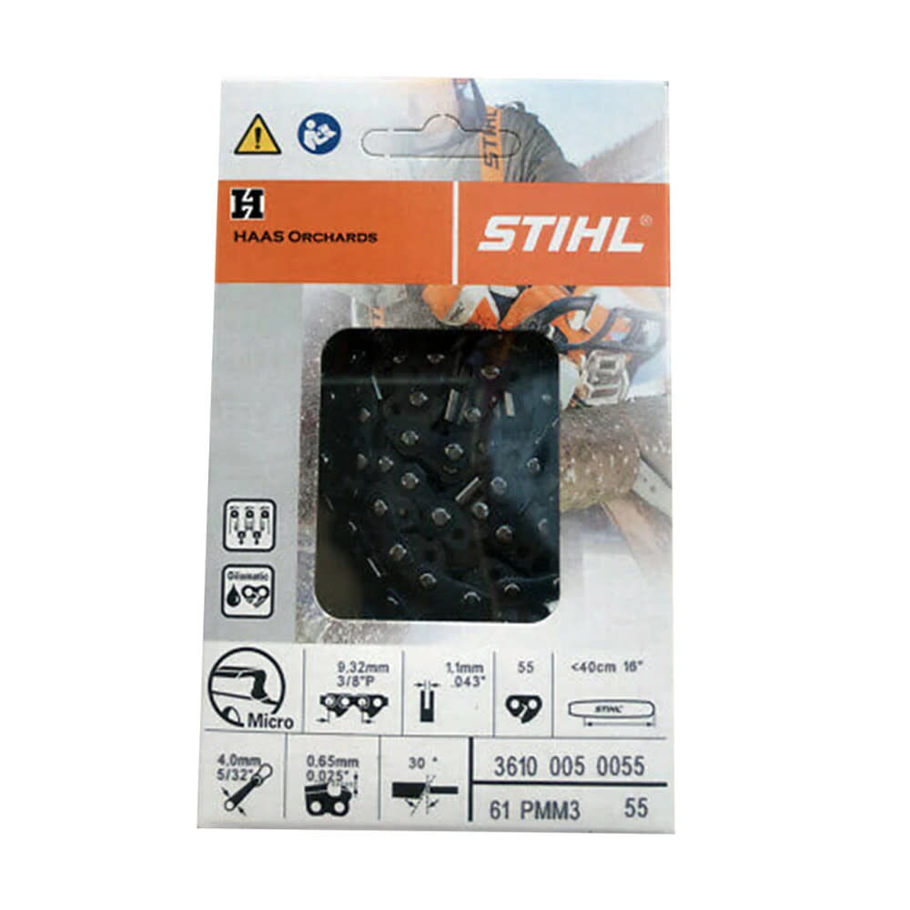 Stihl 2+1 Cut Kit 16 Inch Long 3/8 Inch Low Profile Pitch 0.043 Inch Gauge Chainsaw Guide Bar and Two 61PM M3 55 Link Chainsaw Chains, large image number 5