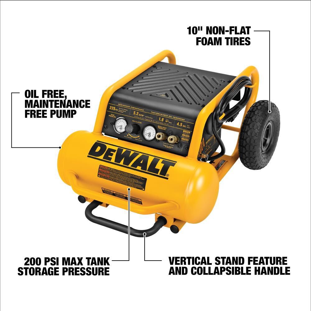 DEWALT HEAVY-DUTY 200PSI 4.5 GALLON ELECTRIC WHEELED COMPRESSOR (D55146), large image number 2