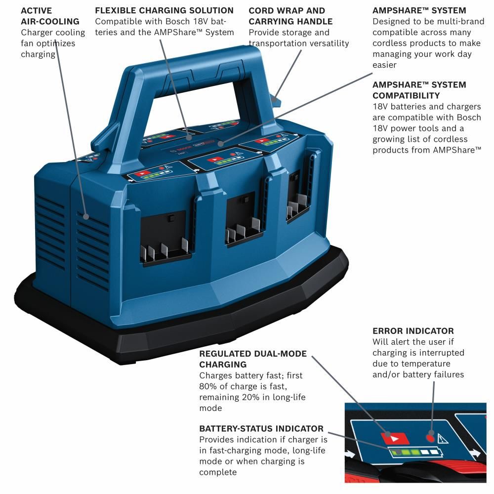 Bosch 18V 6-Bay Lithium-Ion Fast Battery Charger, large image number 2
