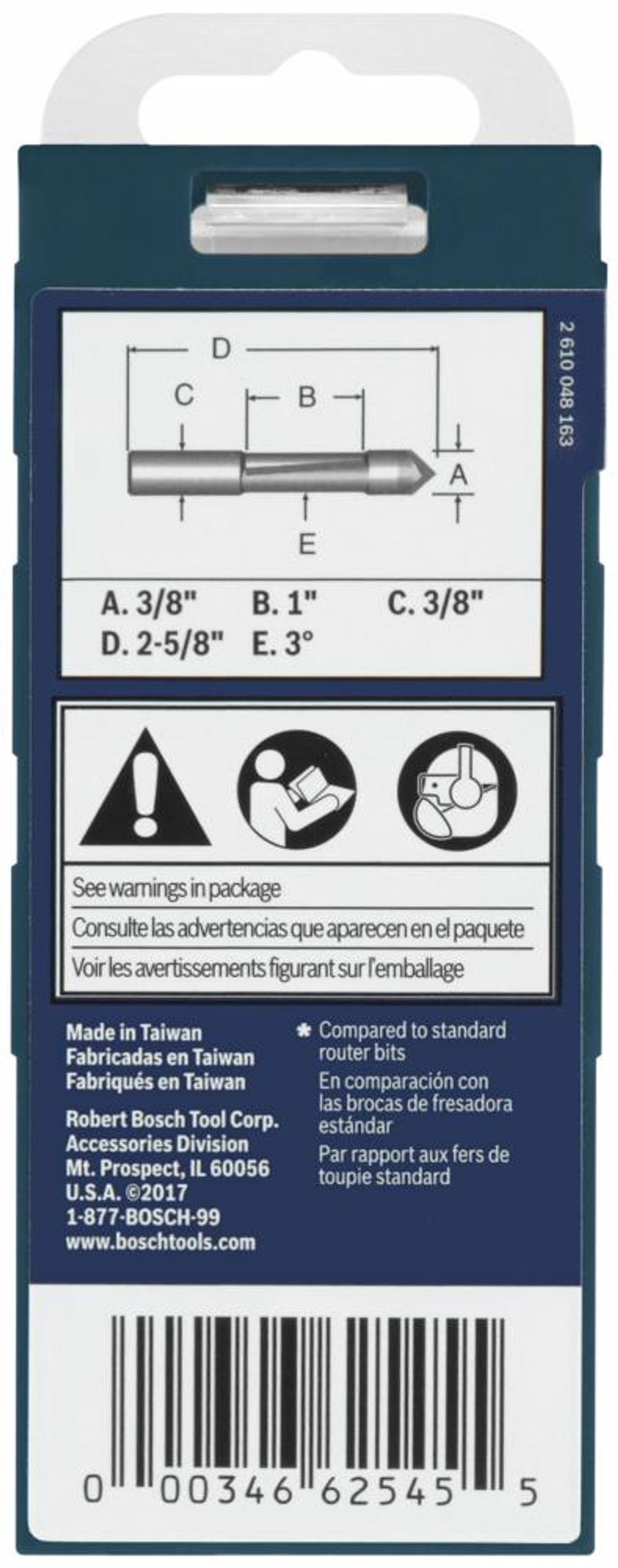 Bosch 3/8 Inch x 1 Inch Carbide-Tipped Single-Flute Pilot Panel Concave Router Bit, large image number 3