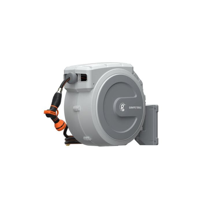 Giraffe Tools 5/8 Inch x 90 Foot Light Grey Garden Hose Reel with PP Bracket