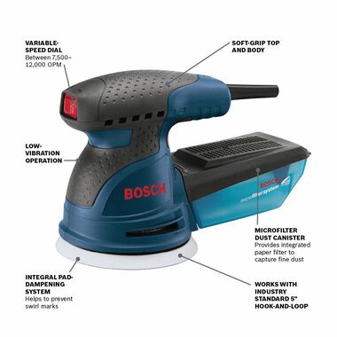 Bosch Reconditioned 2.5 Amp 5 Inch Variable Speed Palm Random Orbit Sander, large image number 1