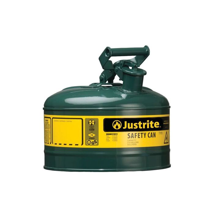 Justrite 1 Gal Steel Safety Green Oil Can Type I with Flame Arrester, large image number 1