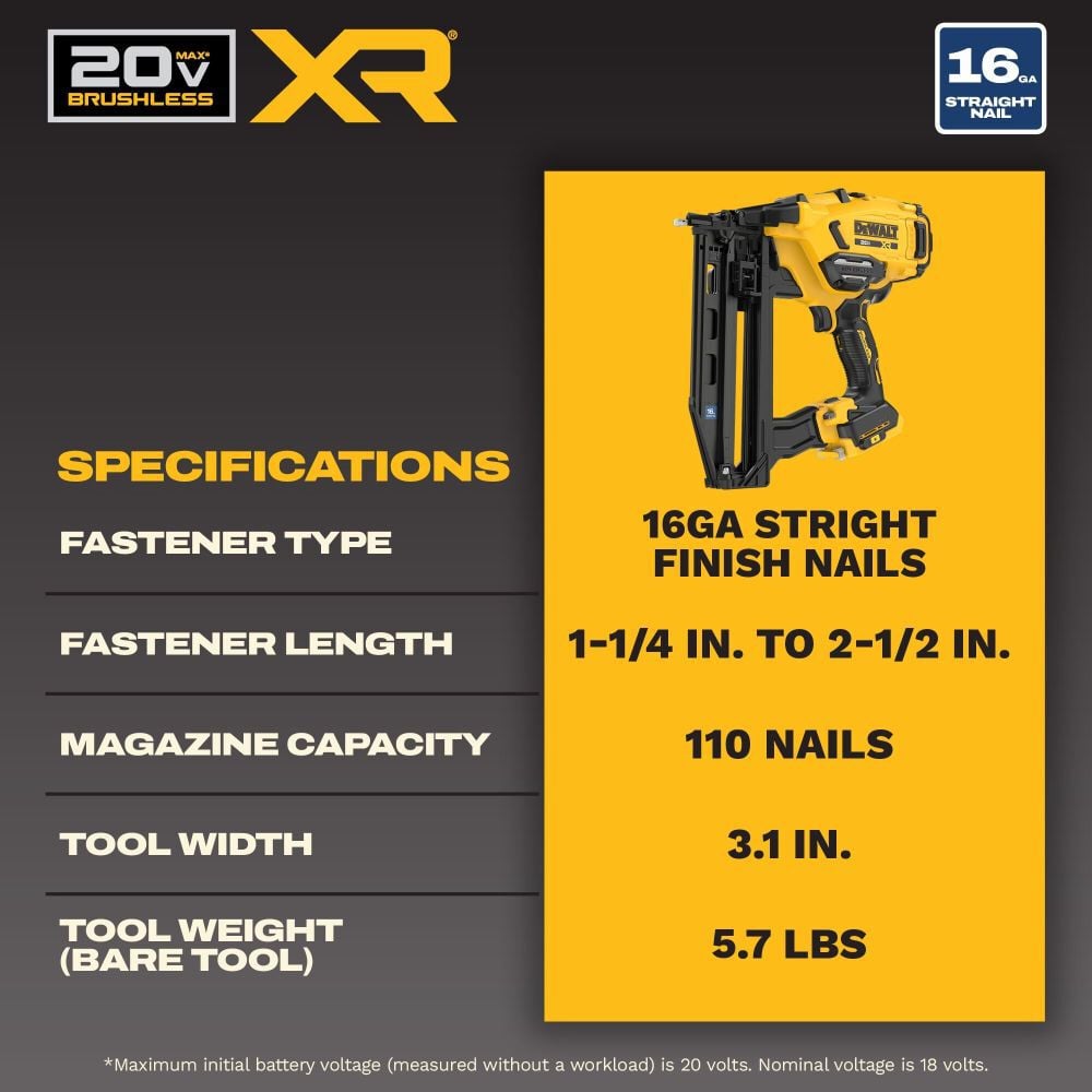 DEWALT 20V MAX XR 16 Gauge Straight Finish Nailer (Bare Tool), large image number 6