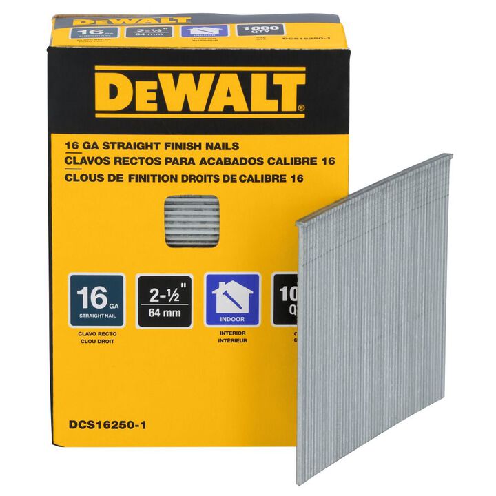 DEWALT 2-1/2 16 Gauge Straight Finish Nails, 1000 Pieces