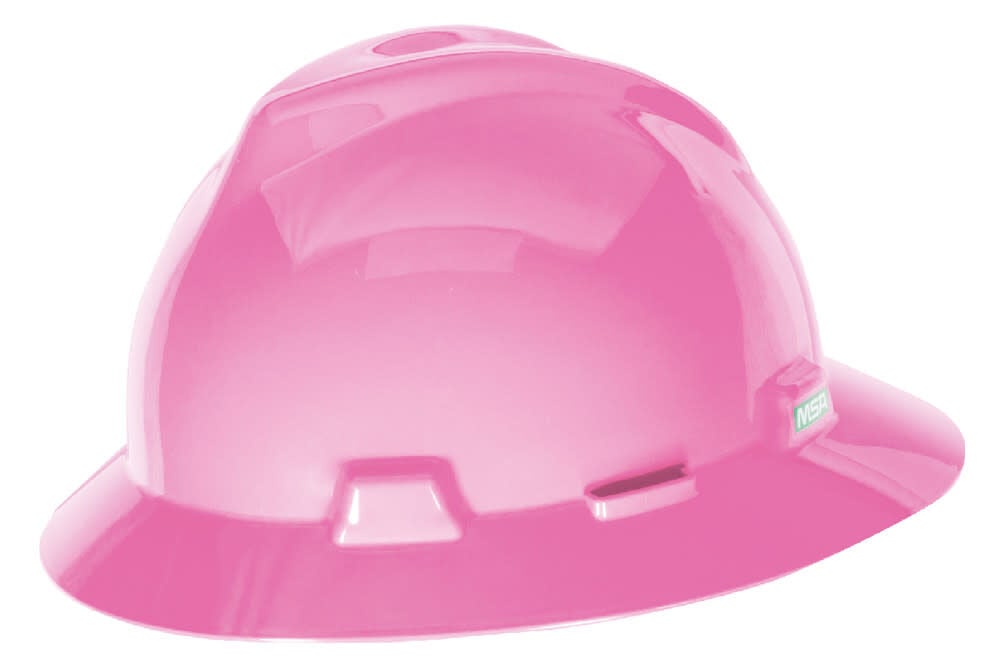 MSA Safety Works V Gard Slotted Full Brim Hard Hat Hot Pink with Staz On Suspension – 10156374