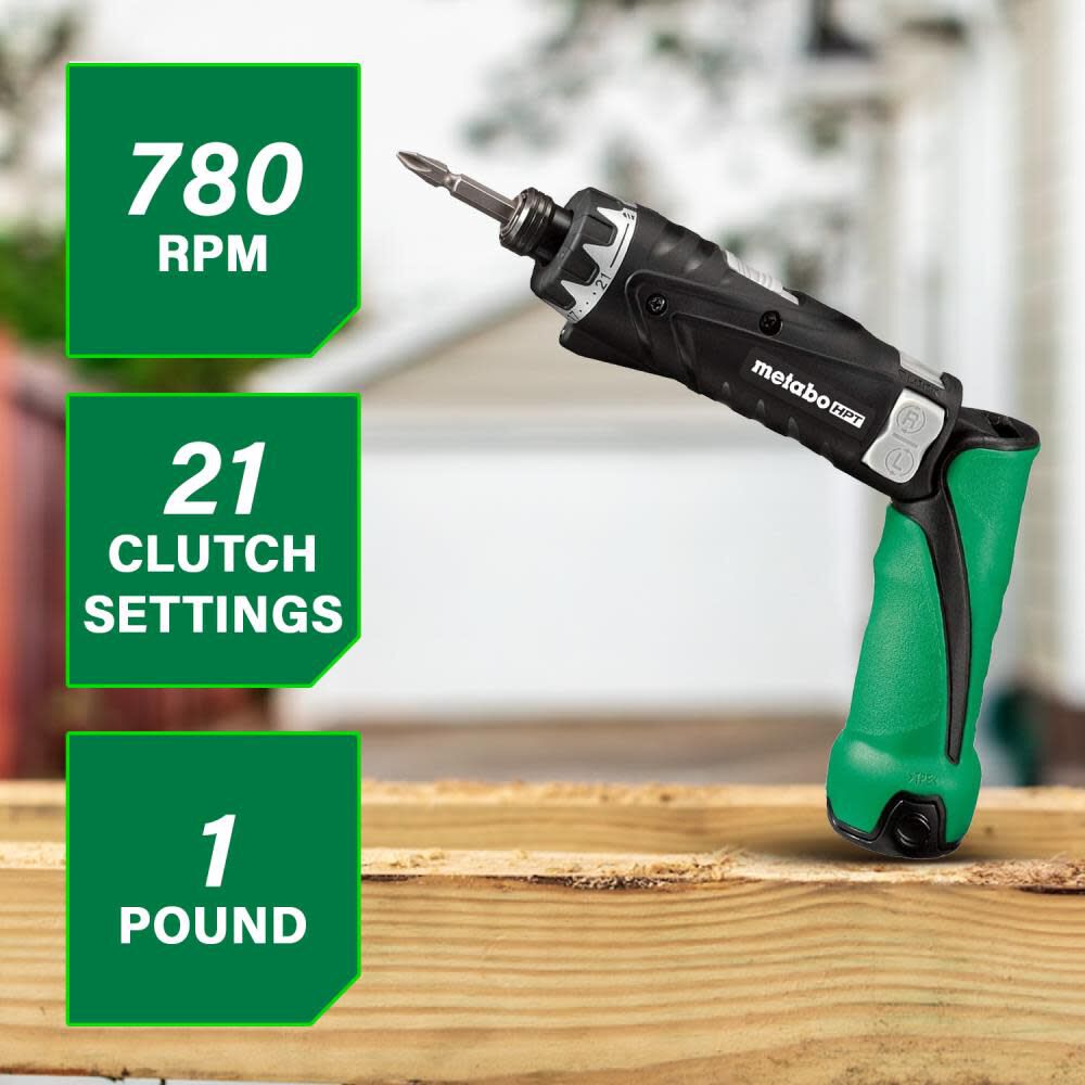 Metabo HPT 3.6V 1/4 Inch Hex Drive Screwdriver, 1.5 Ah Li-Ion, 44 in/Lbs Torque, 2 Batteries & 2pk Magnetic Driver Bits No. 2 Square Bundle, large image number 4