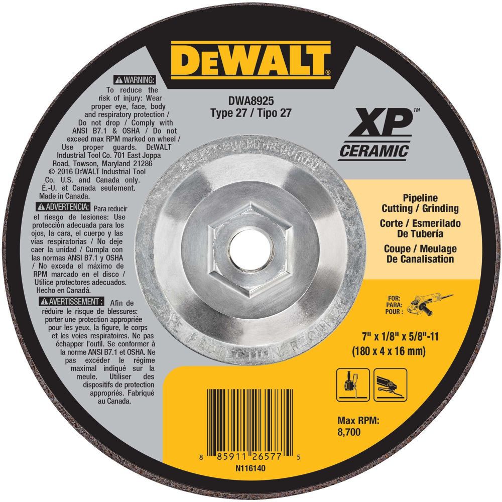 DEWALT 7 Inch x 1/8 Inch x 5/8 Inch-11 Inch Ceramic 24 Grit Cut-Off & Grinding Wheel, large image number 1