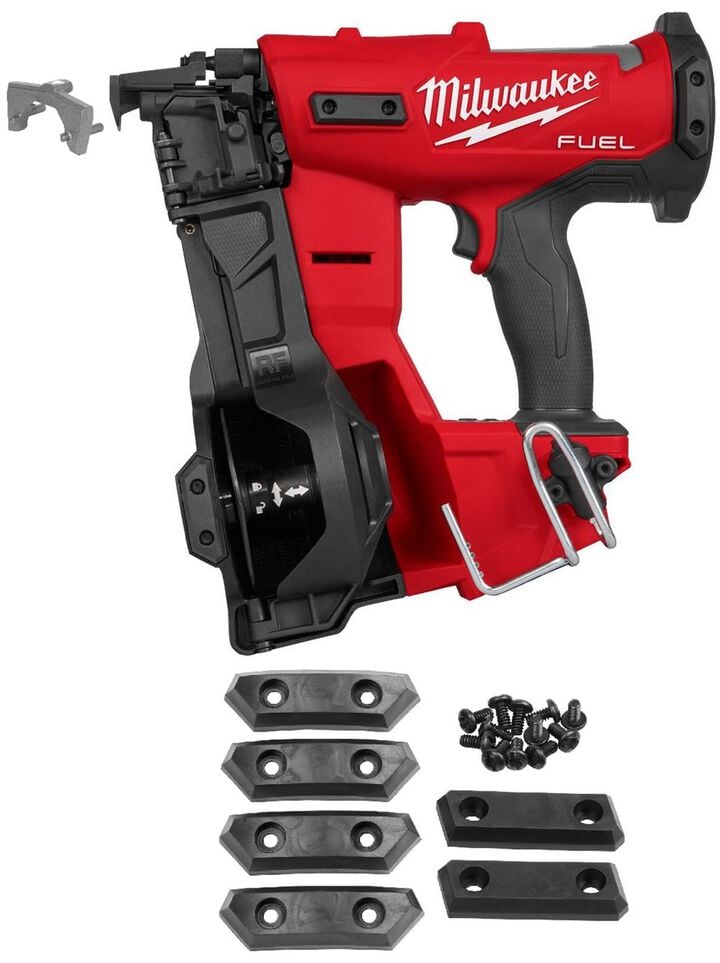 Milwaukee M18 FUEL Coil Roofing Nailer (Bare Tool) Vinyl Siding Tip & Replacement Rubber Wear Pad Bundle