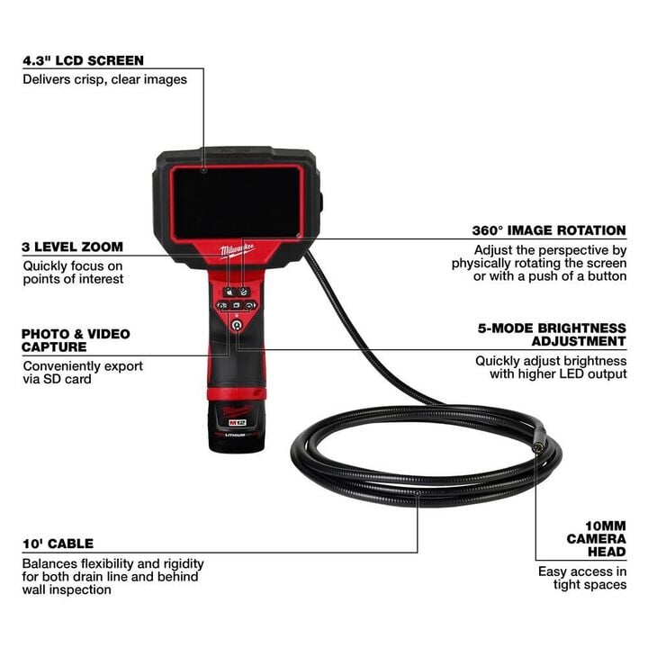 Milwaukee M12 M Spector 360 10' Inspection Camera Kit, large image number 2