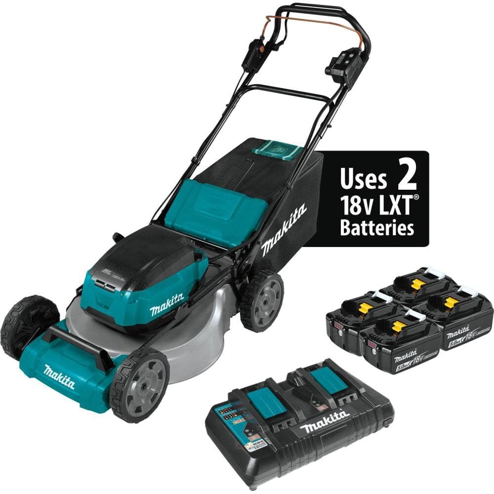 Makita 18V X2 (36V) LXT LithiumIon Brushless Cordless 18in Self Propelled Lawn Mower Kit with 4 Batteries (5.0Ah) - XML06PT1