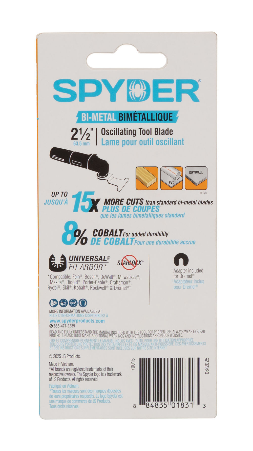 Spyder 2-1/2 Inch Universal Fit Bi-Metal Osc Blade for Clean Wood and PVC, large image number 9