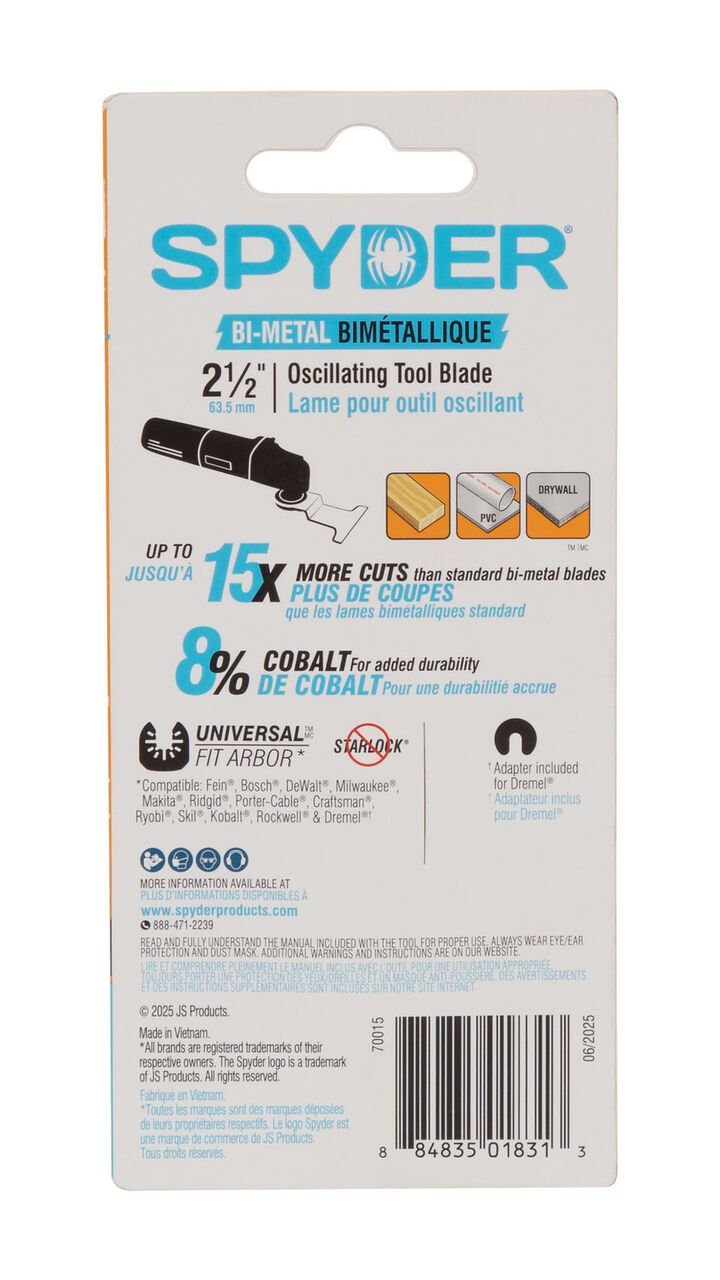 Spyder 2-1/2 Inch Universal Fit Bi-Metal Osc Blade for Clean Wood and PVC, large image number 8