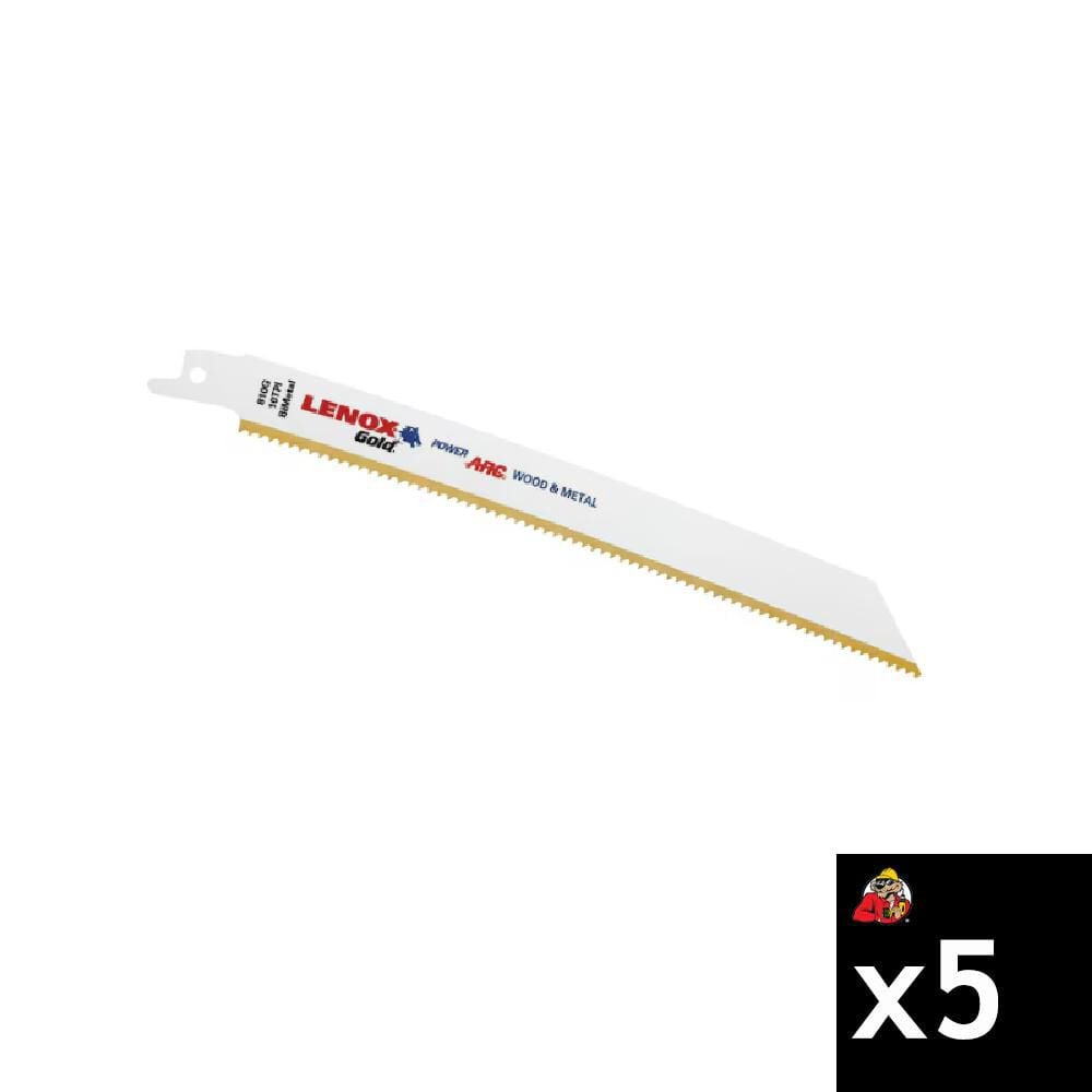 Lenox 10 TPI Gold 8 Inch Bi-Metal Reciprocating Saw Blade 5 Pack, large image number 1