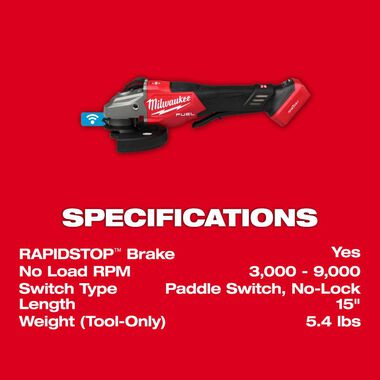 Milwaukee M18 FUEL 7 Inch Variable Speed Braking Grinder (Bare Tool), large image number 7