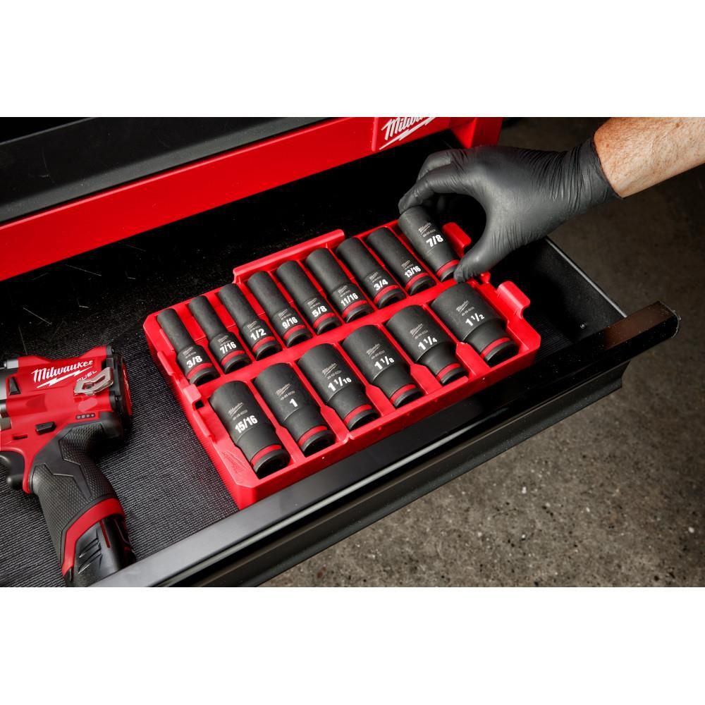 Milwaukee SHOCKWAVE Impact Duty Socket 1/2 Dr 15pc SAE Tray Set, large image number 11