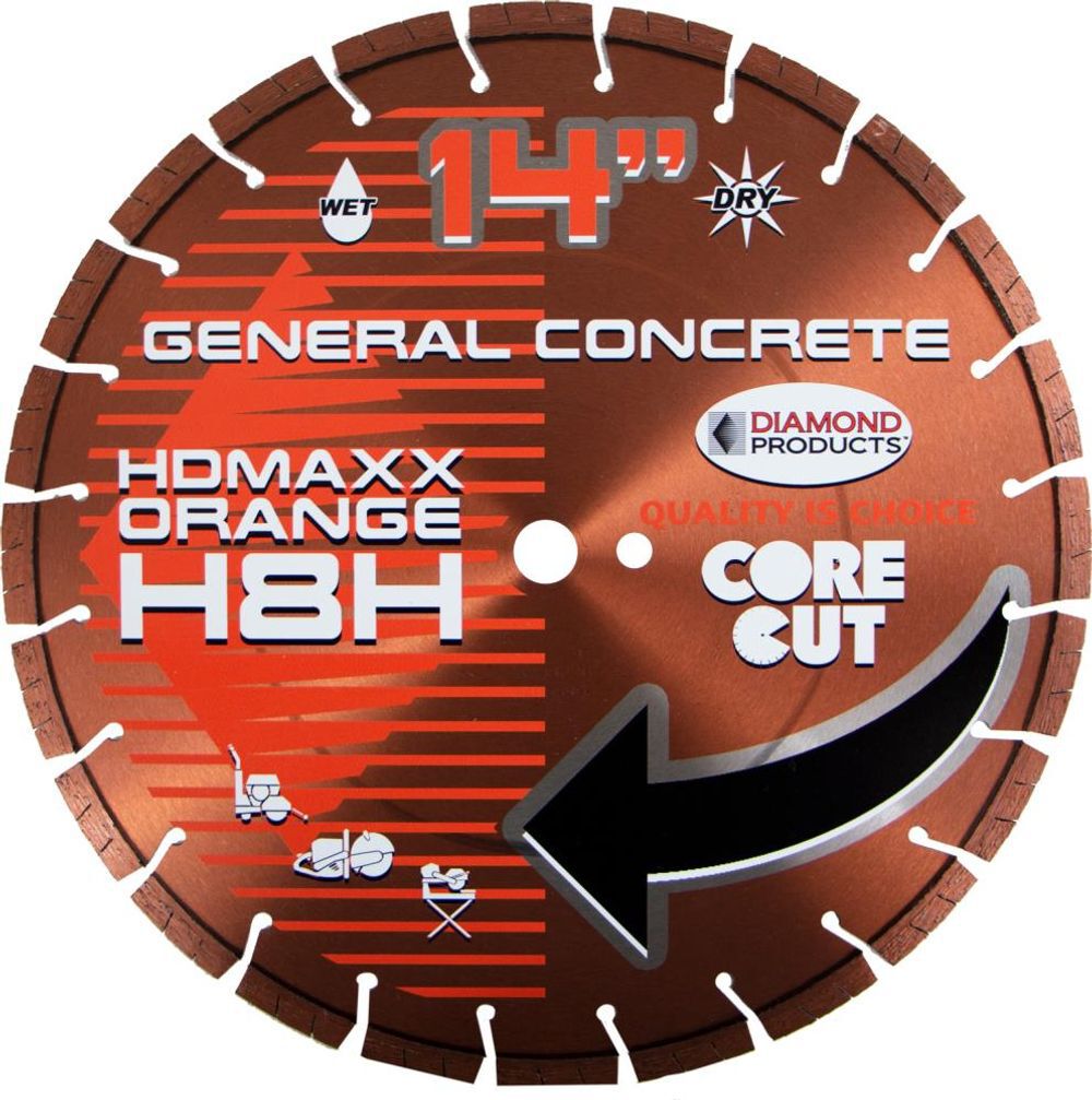 Diamond Products H8H Heavy Duty Orange MAXX High Speed 12 Inch Segmented Turbo Rim Diamond Blade for General Purpose Concrete, large image number 1