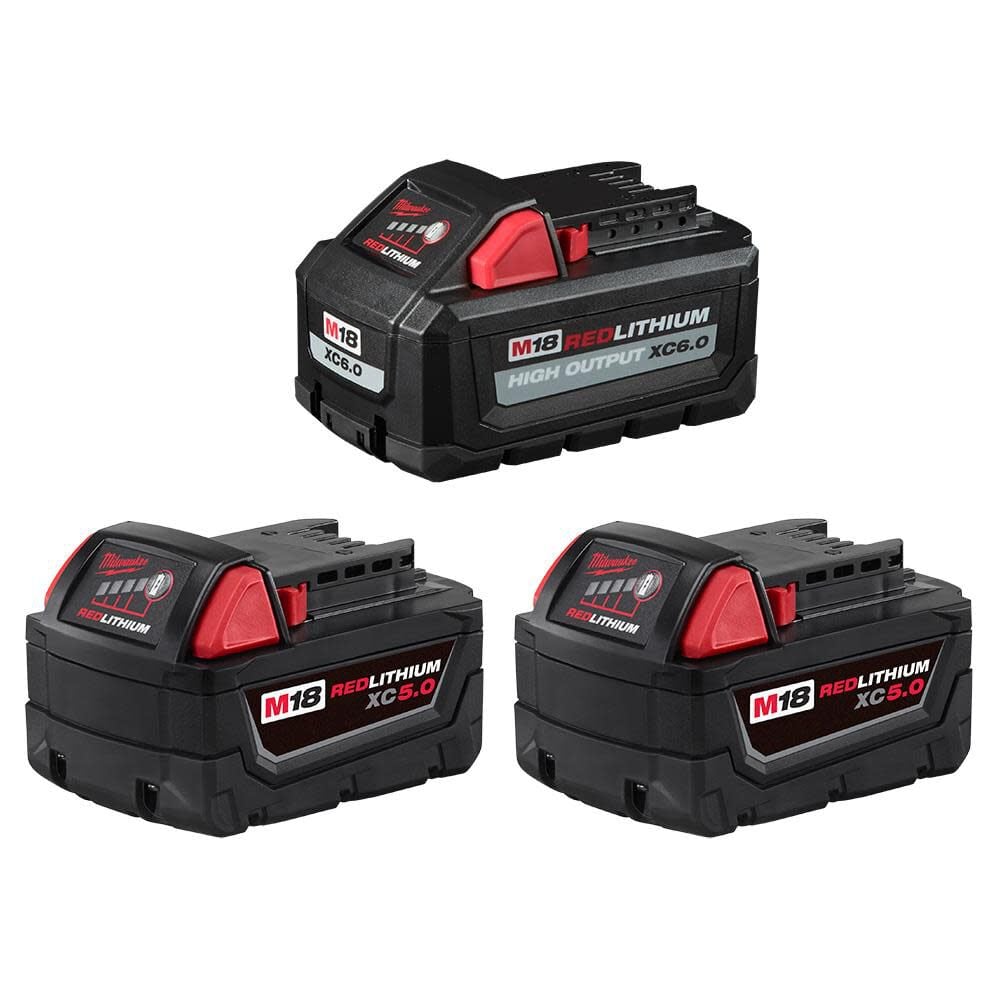 Milwaukee M18 REDLITHIUM HIGH OUTPUT 18V 5Ah/6Ah Lithium Ion Power Tool Battery Pack with Fuel Indicator (3 Pack) – 48-11-1856