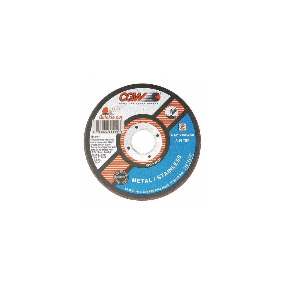 Camel Grinding Wheels Cut Off Wheel 36 Grit 4.5in Extra Coarse Grade Quickie Cut Thin, large image number 1
