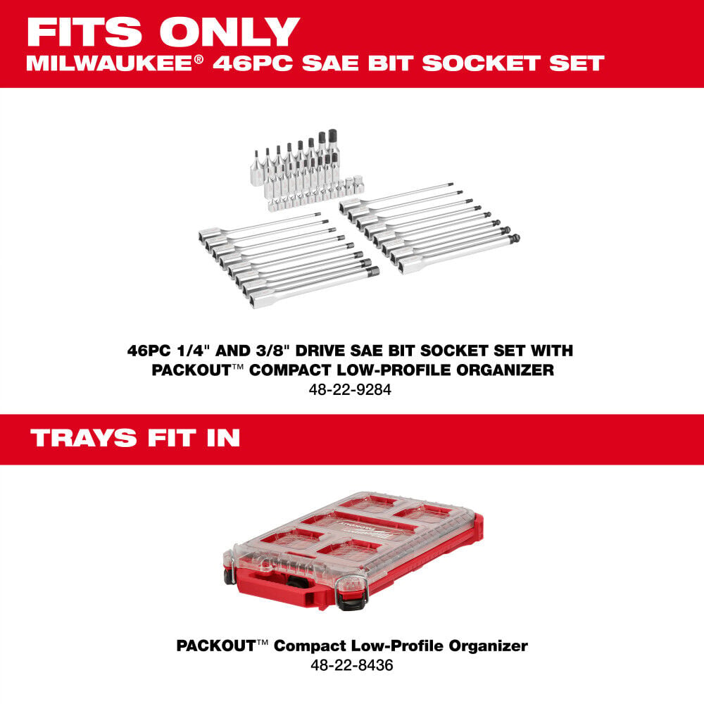 Milwaukee 1/4 Inch and 3/8 Inch Drive SAE Bit Socket Set with PACKOUT Compact Low-Profile Organizer, 46 Pieces, large image number 10
