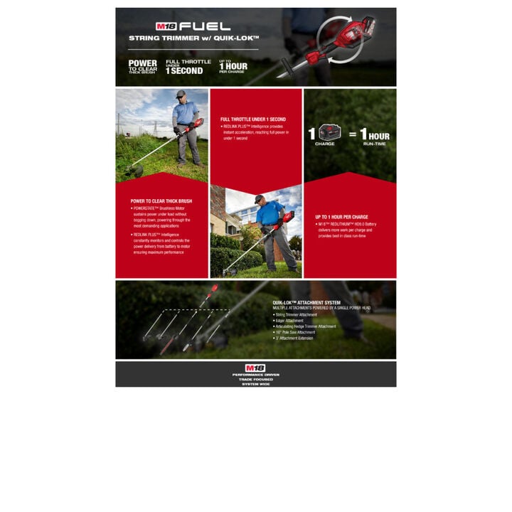 Milwaukee Factory Reconditioned M18 FUEL String Trimmer Kit with QUIK-LOK Attachment Capability, large image number 5