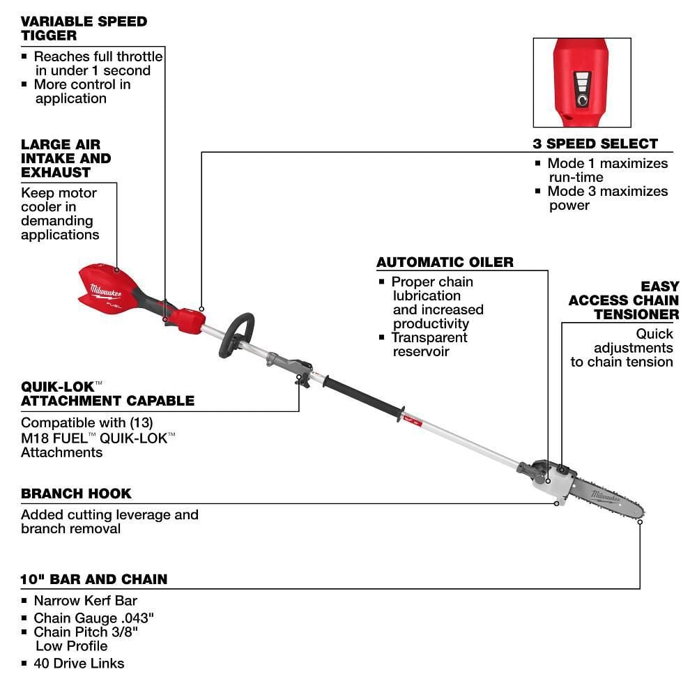 Milwaukee M18 FUEL Pole Saw with QUIK-LOK (Bare Tool), large image number 7