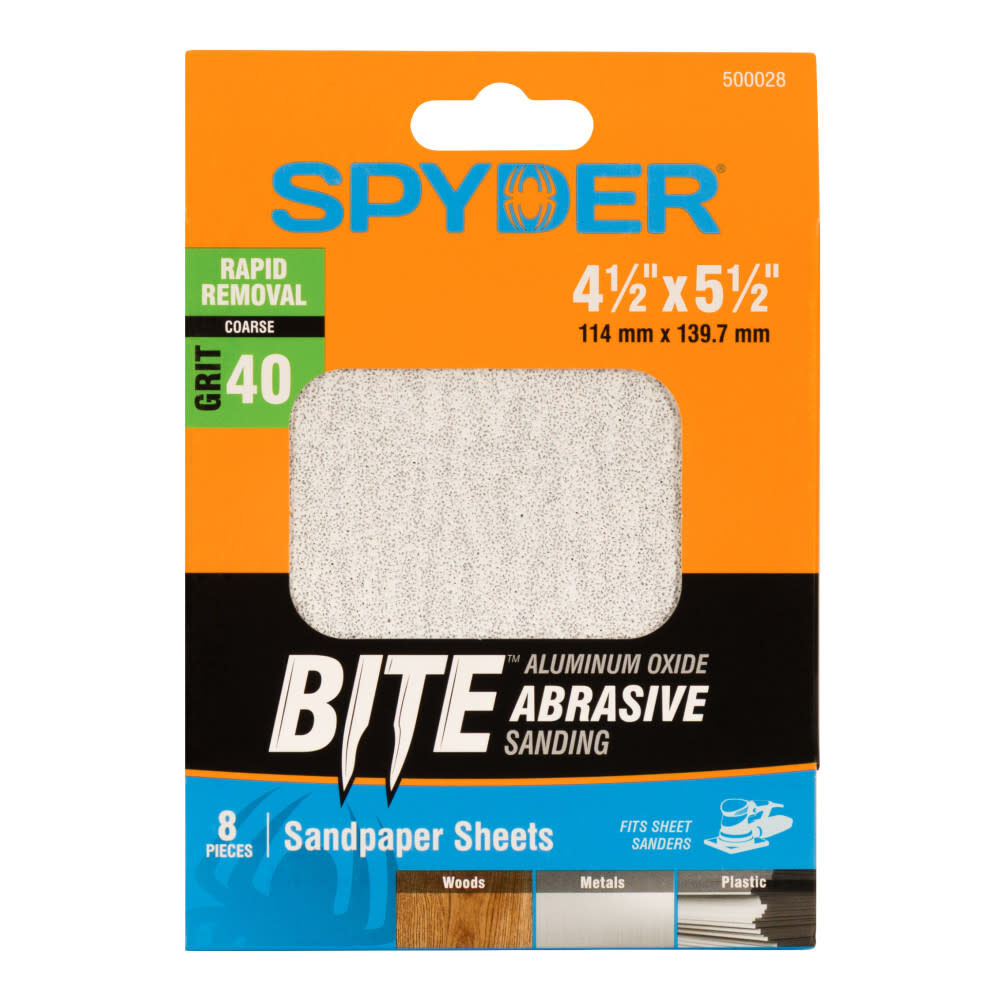 Spyder 8-Sheets Alum Oxide 40 Grit Sandpaper with Stearate, 4.5 x 5.5 Inch, large image number 1