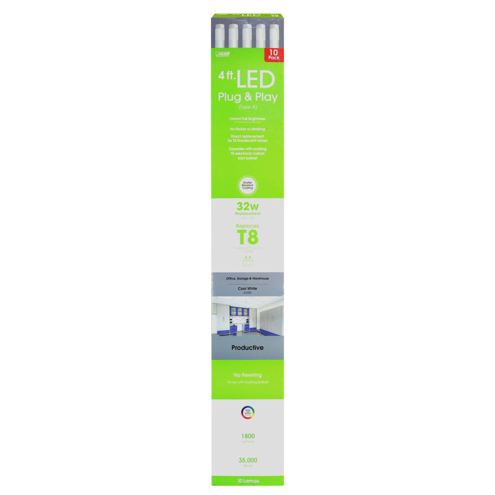 Feit Electric 4' 32W T8 4100K Tubular LED Bulb 10pk, large image number 3