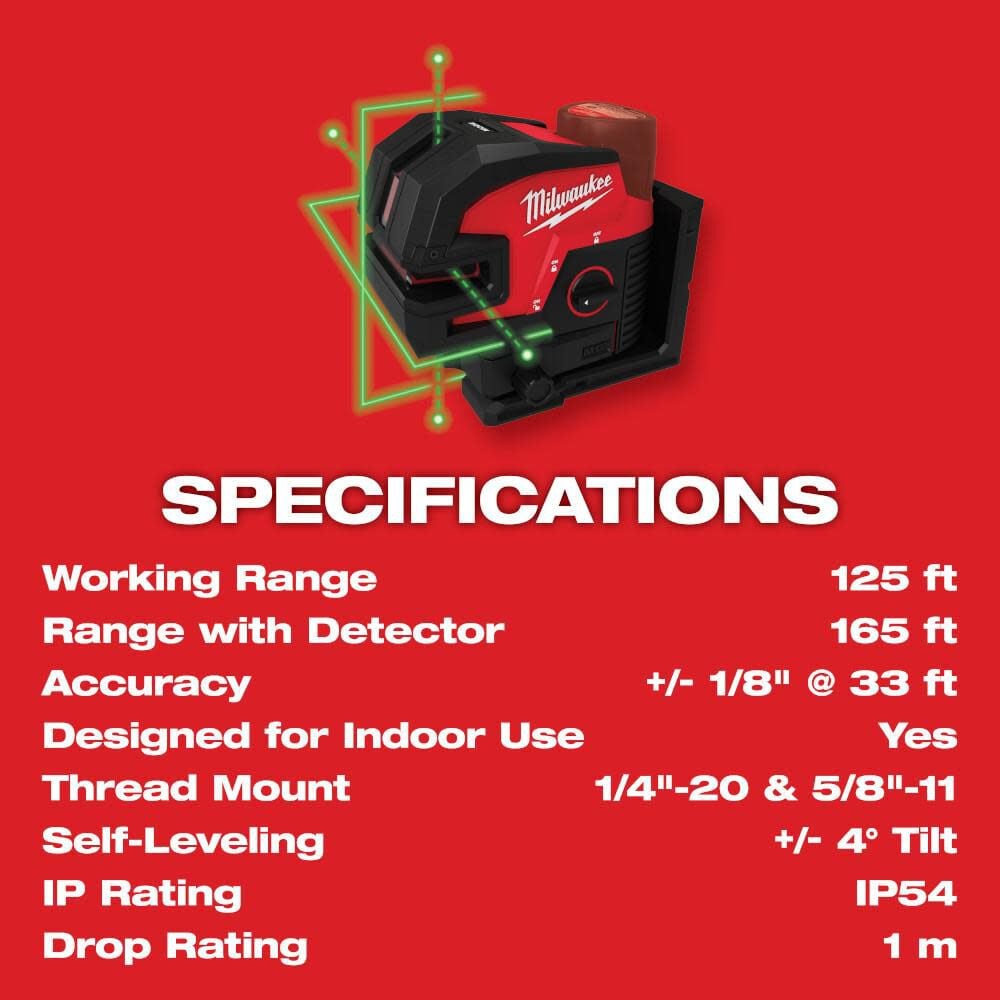 Milwaukee M12 Green Laser Cross Line 4 Points Bare Tool 3624 20 Simolary simolary.com 14