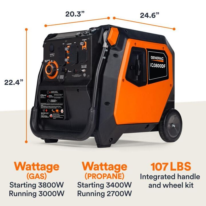 Generac IQ Series 3,800 Watt Dual Fuel 50-State Portable Inverter Generator with COsense Technology, large image number 10