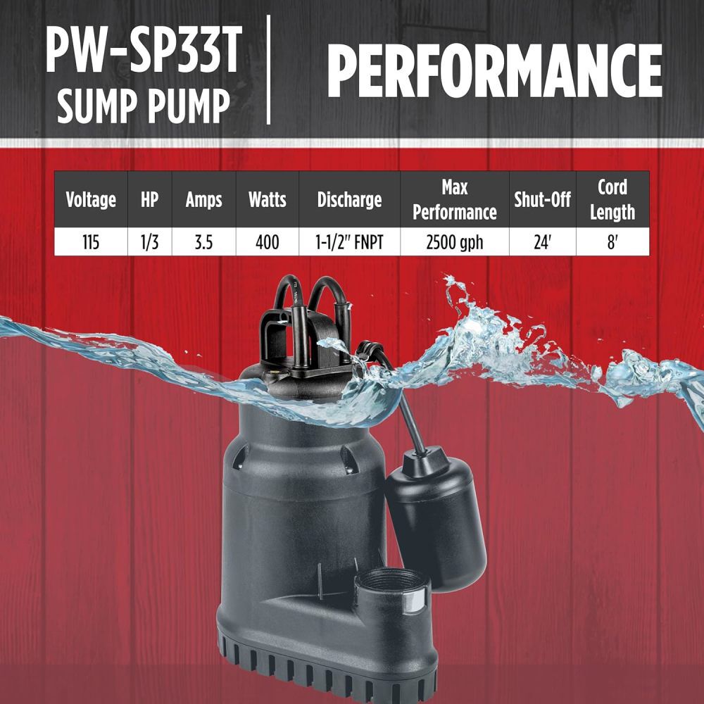 Red Lion 1/3HP 2500 GPH Sump Pump with Tethered Float Switch, large image number 6