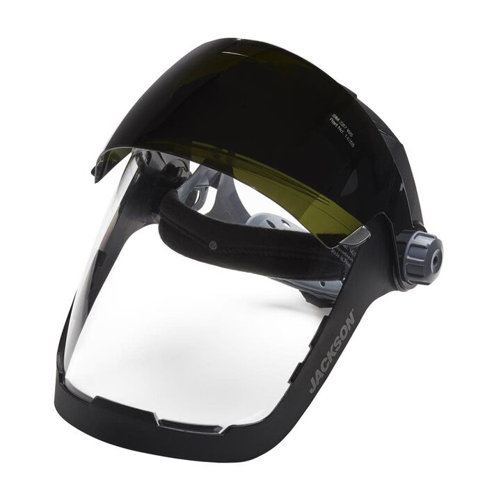 Jackson Safety QUAD 500 Multi-Purpose Face Shield, Clear Window, Shade 5 IR Flip Visor, Anti-Fog Coating, 370 Speed Dial Ratcheting, large image number 1