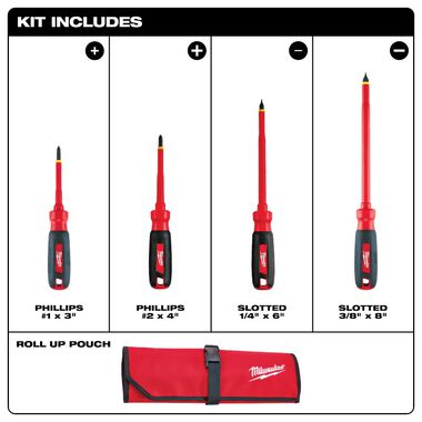 Milwaukee 4-Piece 1000V Insulated Screwdriver Set with Roll Pouch, large image number 1