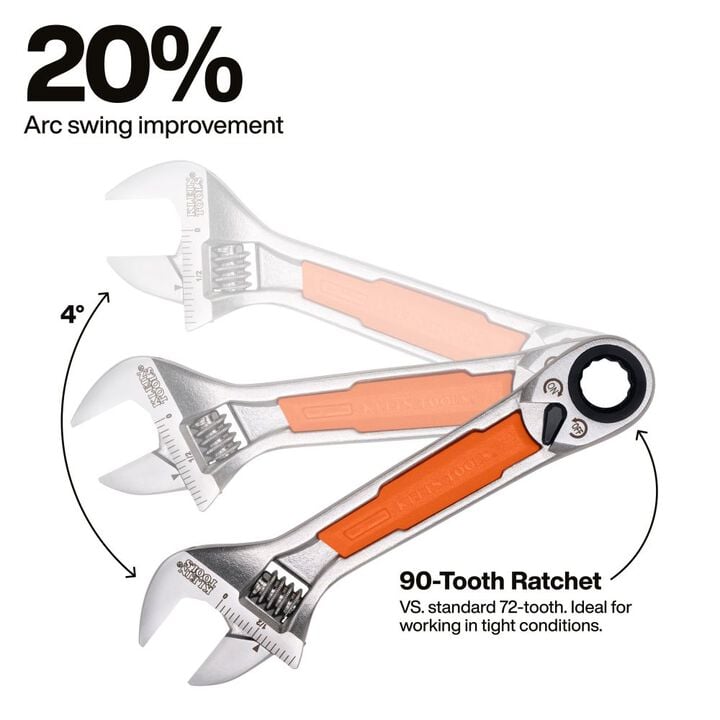 Klein Tools KNECT 6 Inch Adjustable Wrench with Pass-Through Ratchet Set 10 Pieces, large image number 4