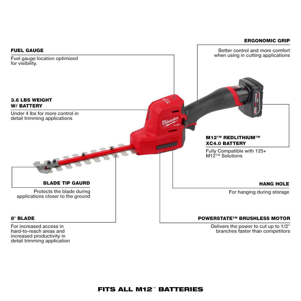 Milwaukee M12 FUEL 8inch Hedge Trimmer 2533 21 Acme Tools